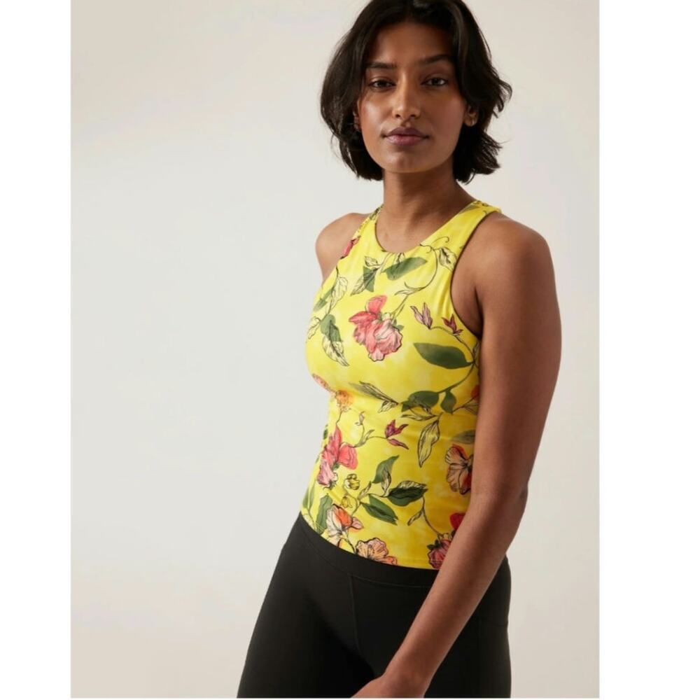 Athleta Yellow Iris Floral Concious Racerback Yoga Tank Top Size: S‎